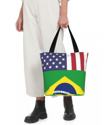 United States Brazil Friendship Flag Women'S Casual One Shoulder Carry Shopping Bag Large Capacity Working Storage Handbag $2...