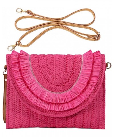 Straw Shoulder Bag Summer Beach Handmade Bag Straw Crossbody Bag Woven Envelope Wallet with Adjustable Strap 01-hot Pink $10....