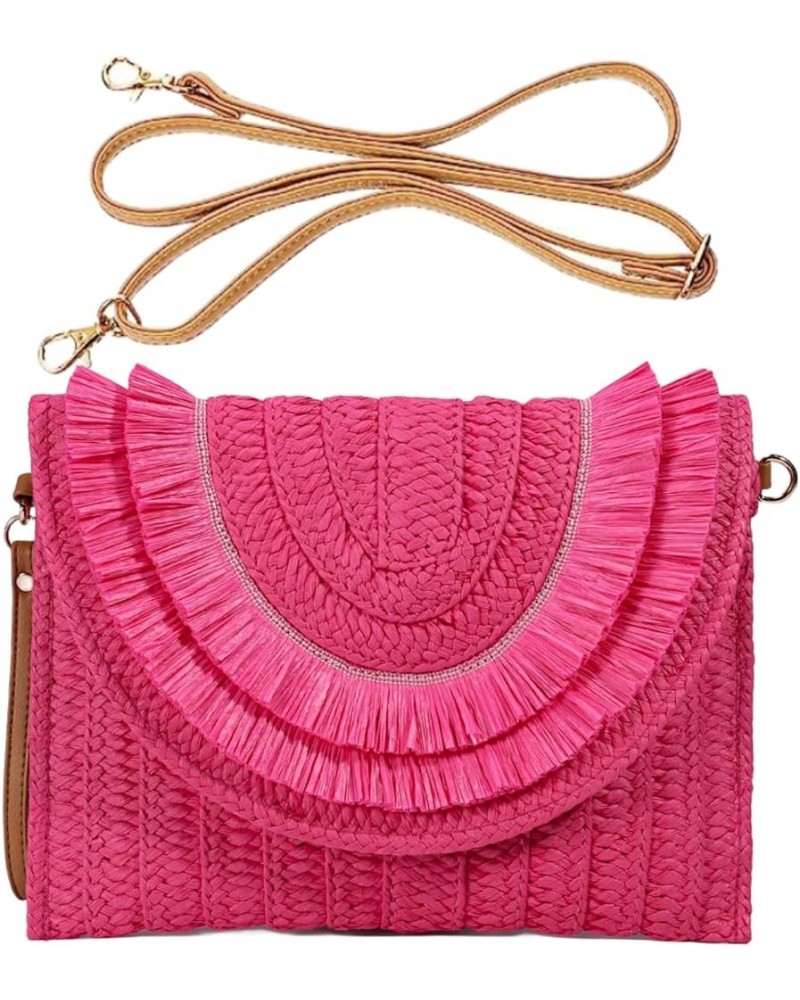 Straw Shoulder Bag Summer Beach Handmade Bag Straw Crossbody Bag Woven Envelope Wallet with Adjustable Strap 01-hot Pink $10....