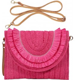 Straw Shoulder Bag Summer Beach Handmade Bag Straw Crossbody Bag Woven Envelope Wallet with Adjustable Strap 01-hot Pink $10....