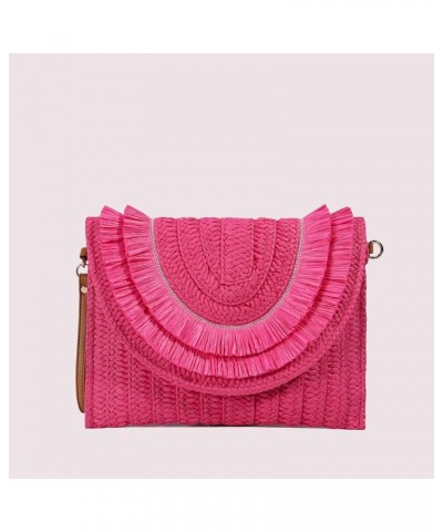 Straw Shoulder Bag Summer Beach Handmade Bag Straw Crossbody Bag Woven Envelope Wallet with Adjustable Strap 01-hot Pink $10....