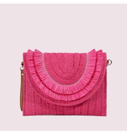 Straw Shoulder Bag Summer Beach Handmade Bag Straw Crossbody Bag Woven Envelope Wallet with Adjustable Strap 01-hot Pink $10....