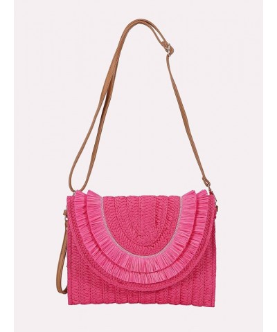 Straw Shoulder Bag Summer Beach Handmade Bag Straw Crossbody Bag Woven Envelope Wallet with Adjustable Strap 01-hot Pink $10....