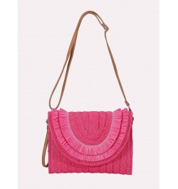 Straw Shoulder Bag Summer Beach Handmade Bag Straw Crossbody Bag Woven Envelope Wallet with Adjustable Strap 01-hot Pink $10....