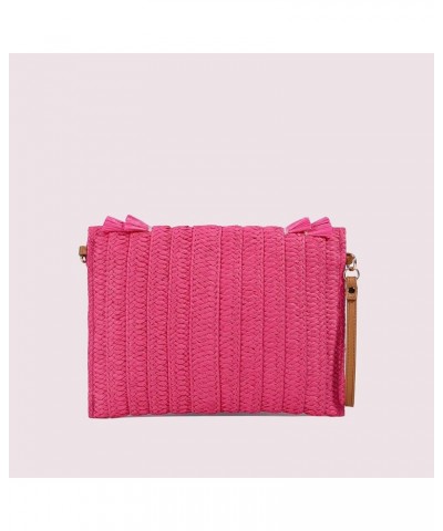 Straw Shoulder Bag Summer Beach Handmade Bag Straw Crossbody Bag Woven Envelope Wallet with Adjustable Strap 01-hot Pink $10....