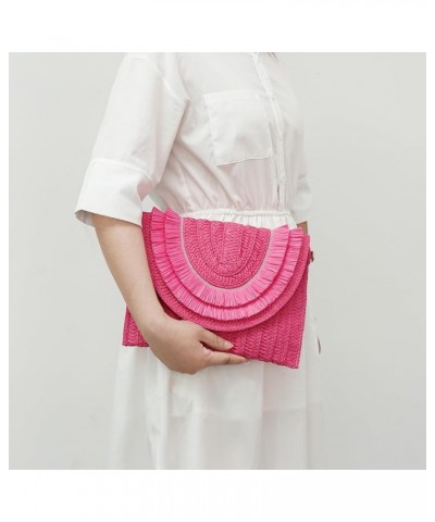 Straw Shoulder Bag Summer Beach Handmade Bag Straw Crossbody Bag Woven Envelope Wallet with Adjustable Strap 01-hot Pink $10....