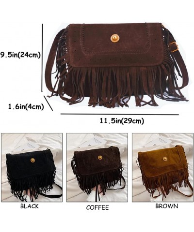 Fringe Crossbody Bag for Women Vintage Messenger Bag Suede Hobo Purse Flap Satchel Shoulder Bag Bohemian Handbag Coffee $36.6...