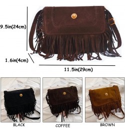 Fringe Crossbody Bag for Women Vintage Messenger Bag Suede Hobo Purse Flap Satchel Shoulder Bag Bohemian Handbag Coffee $36.6...