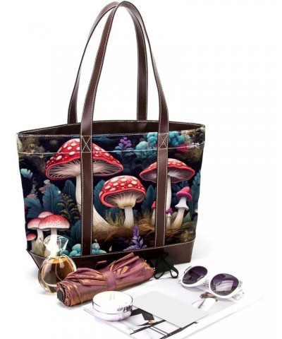 Mushrooms Canvas Leather Mix Crossbody Bag - 13.3x4.7x12.2 in - Stylish and Spacious Shoulder Handbag $22.08 Crossbody Bags