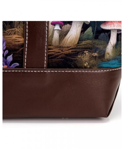 Mushrooms Canvas Leather Mix Crossbody Bag - 13.3x4.7x12.2 in - Stylish and Spacious Shoulder Handbag $22.08 Crossbody Bags