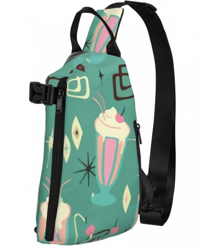 Crossbody Sling Backpack Retro-Milkshakes-Summer Travel Hiking Chest Daypack One Strap Shoulder Bag $17.22 Crossbody Bags