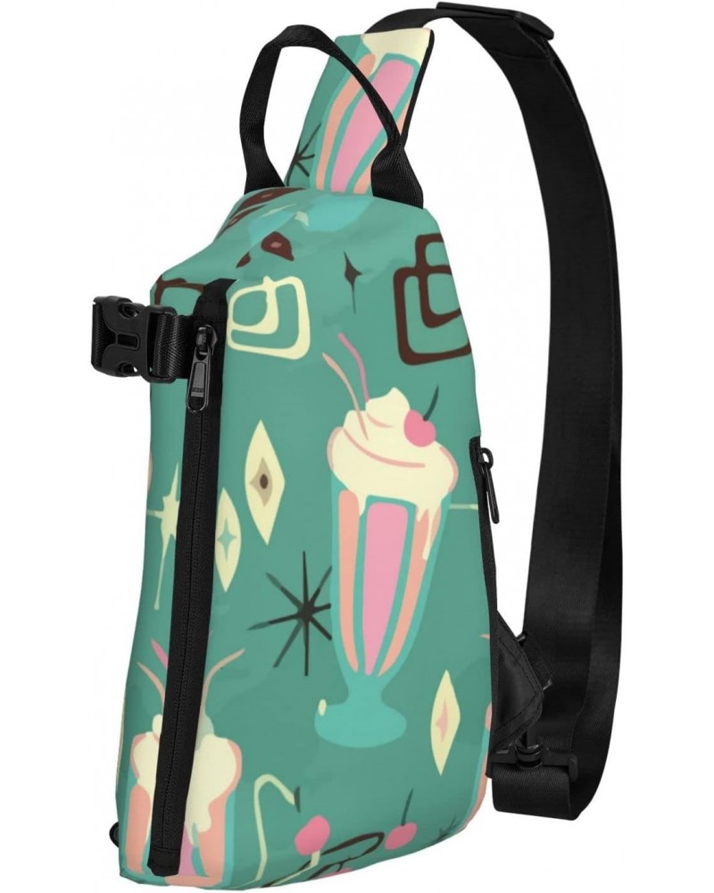 Crossbody Sling Backpack Retro-Milkshakes-Summer Travel Hiking Chest Daypack One Strap Shoulder Bag $17.22 Crossbody Bags