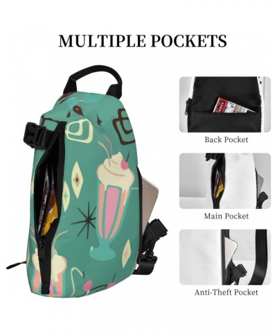 Crossbody Sling Backpack Retro-Milkshakes-Summer Travel Hiking Chest Daypack One Strap Shoulder Bag $17.22 Crossbody Bags