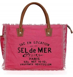 CLA Bags Sel De Mer Upcycled Canvas Hand Bag Upcycled Canvas & Cowhide Tote Bag, Upcycled Canvas & Cowhide Leather Bag Pink $...