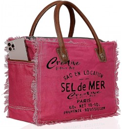 CLA Bags Sel De Mer Upcycled Canvas Hand Bag Upcycled Canvas & Cowhide Tote Bag, Upcycled Canvas & Cowhide Leather Bag Pink $...