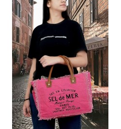 CLA Bags Sel De Mer Upcycled Canvas Hand Bag Upcycled Canvas & Cowhide Tote Bag, Upcycled Canvas & Cowhide Leather Bag Pink $...