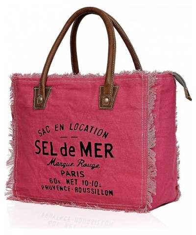 CLA Bags Sel De Mer Upcycled Canvas Hand Bag Upcycled Canvas & Cowhide Tote Bag, Upcycled Canvas & Cowhide Leather Bag Pink $...