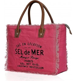 CLA Bags Sel De Mer Upcycled Canvas Hand Bag Upcycled Canvas & Cowhide Tote Bag, Upcycled Canvas & Cowhide Leather Bag Pink $...