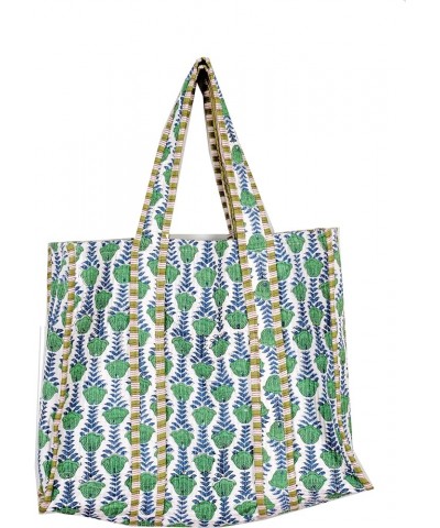 Quilted Cotton Handprinted Reversible Large multicolor Floral Tote Bag Green Cotton $17.39 Totes