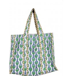 Quilted Cotton Handprinted Reversible Large multicolor Floral Tote Bag Green Cotton $17.39 Totes