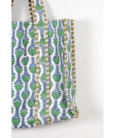 Quilted Cotton Handprinted Reversible Large multicolor Floral Tote Bag Green Cotton $17.39 Totes