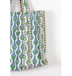 Quilted Cotton Handprinted Reversible Large multicolor Floral Tote Bag Green Cotton $17.39 Totes