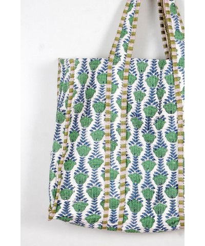 Quilted Cotton Handprinted Reversible Large multicolor Floral Tote Bag Green Cotton $17.39 Totes