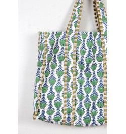 Quilted Cotton Handprinted Reversible Large multicolor Floral Tote Bag Green Cotton $17.39 Totes