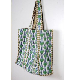 Quilted Cotton Handprinted Reversible Large multicolor Floral Tote Bag Green Cotton $17.39 Totes