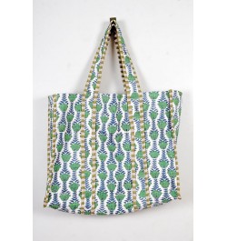 Quilted Cotton Handprinted Reversible Large multicolor Floral Tote Bag Green Cotton $17.39 Totes