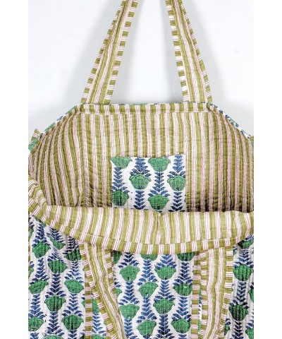 Quilted Cotton Handprinted Reversible Large multicolor Floral Tote Bag Green Cotton $17.39 Totes