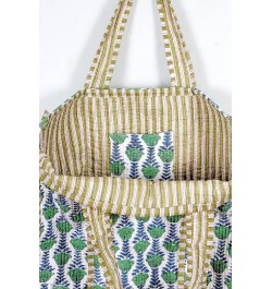 Quilted Cotton Handprinted Reversible Large multicolor Floral Tote Bag Green Cotton $17.39 Totes