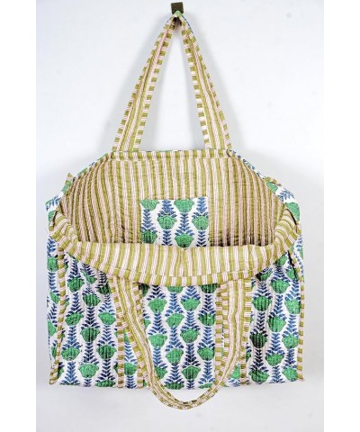 Quilted Cotton Handprinted Reversible Large multicolor Floral Tote Bag Green Cotton $17.39 Totes