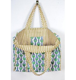 Quilted Cotton Handprinted Reversible Large multicolor Floral Tote Bag Green Cotton $17.39 Totes