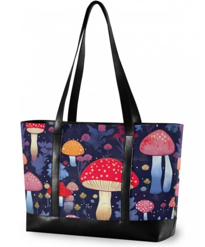 Blue Mushrooms Tote Bag for Women Big Capacity Shoulder Bag Fashion Tote Bags Large Purses Handbag for Office Travel Gift $17...