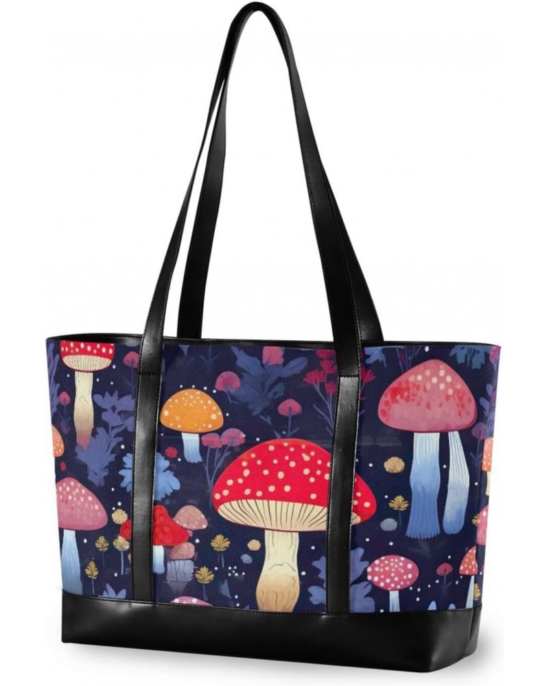 Blue Mushrooms Tote Bag for Women Big Capacity Shoulder Bag Fashion Tote Bags Large Purses Handbag for Office Travel Gift $17...