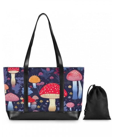 Blue Mushrooms Tote Bag for Women Big Capacity Shoulder Bag Fashion Tote Bags Large Purses Handbag for Office Travel Gift $17...