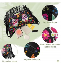 Skull Flowers Day Of The Dead Tassel Crossbody Handbags for Women Ample Capacity Shoulder Bag with Adjustable Strap Durable S...