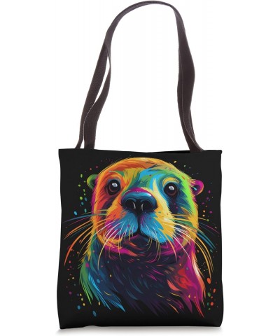 Otter Face Colorful River Sea Animal Art Lover Cute Black Tote Bag $10.50 Totes