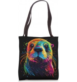 Otter Face Colorful River Sea Animal Art Lover Cute Black Tote Bag $10.50 Totes