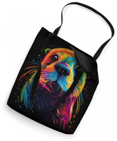 Otter Face Colorful River Sea Animal Art Lover Cute Black Tote Bag $10.50 Totes