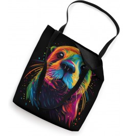 Otter Face Colorful River Sea Animal Art Lover Cute Black Tote Bag $10.50 Totes