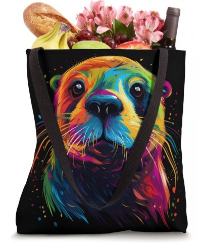 Otter Face Colorful River Sea Animal Art Lover Cute Black Tote Bag $10.50 Totes