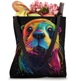 Otter Face Colorful River Sea Animal Art Lover Cute Black Tote Bag $10.50 Totes