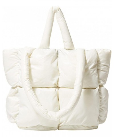 Fashion Puffer Quilted Tote Bag for Women,Winter Soft Shoulder Bag, Lightweight Padded Handbag White $18.03 Totes