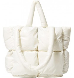 Fashion Puffer Quilted Tote Bag for Women,Winter Soft Shoulder Bag, Lightweight Padded Handbag White $18.03 Totes