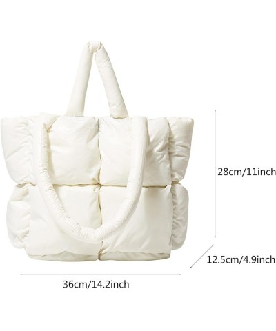 Fashion Puffer Quilted Tote Bag for Women,Winter Soft Shoulder Bag, Lightweight Padded Handbag White $18.03 Totes