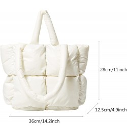 Fashion Puffer Quilted Tote Bag for Women,Winter Soft Shoulder Bag, Lightweight Padded Handbag White $18.03 Totes