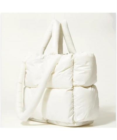 Fashion Puffer Quilted Tote Bag for Women,Winter Soft Shoulder Bag, Lightweight Padded Handbag White $18.03 Totes