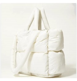 Fashion Puffer Quilted Tote Bag for Women,Winter Soft Shoulder Bag, Lightweight Padded Handbag White $18.03 Totes